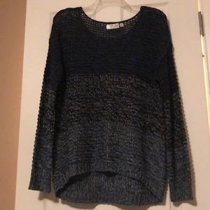 Open knit indigo block color sweater